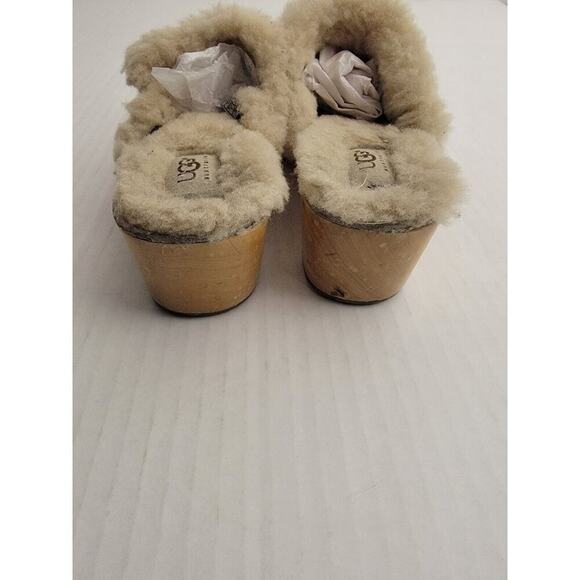 UGG Kalie Clogs Sz 7 Lavender Suede Sheepskin Lined Wood Sole Slip On 5426 - Picture 6 of 9